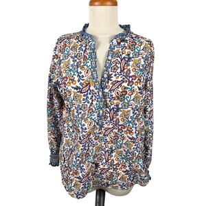 Talbots Women's Blouse Size Small Colorful Floral Paisley V-Neck Smocked Shirt